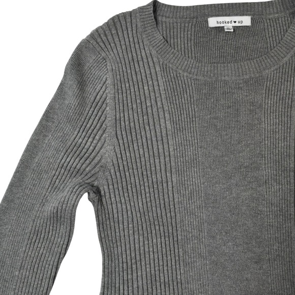 Hooked Up Grey Ribbed Sweater Gold Button Accents XL Henley Soft Stretch - Picture 3 of 12